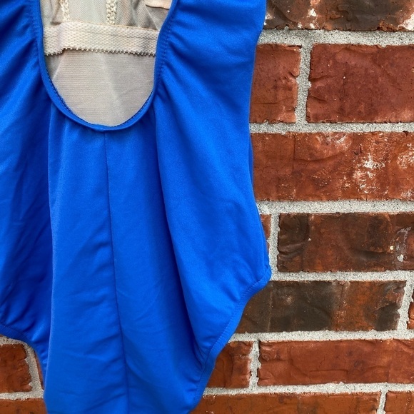 Diane Von Furstenberg Womens 8 Blue Drop Back One Peice Swim Bathing Suit - Picture 5 of 10